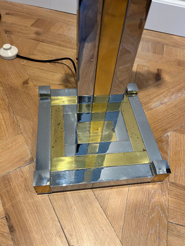 Lampe de sol bicolore en chrome et or Willy Rizzo lumica