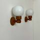Pair of vintage wall lights, pine and opaline glass, France, 1980