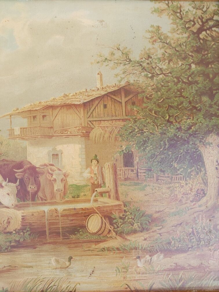 Paire de paysage vaches encadré