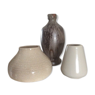 Series of 3 vases from the 70s ceramic