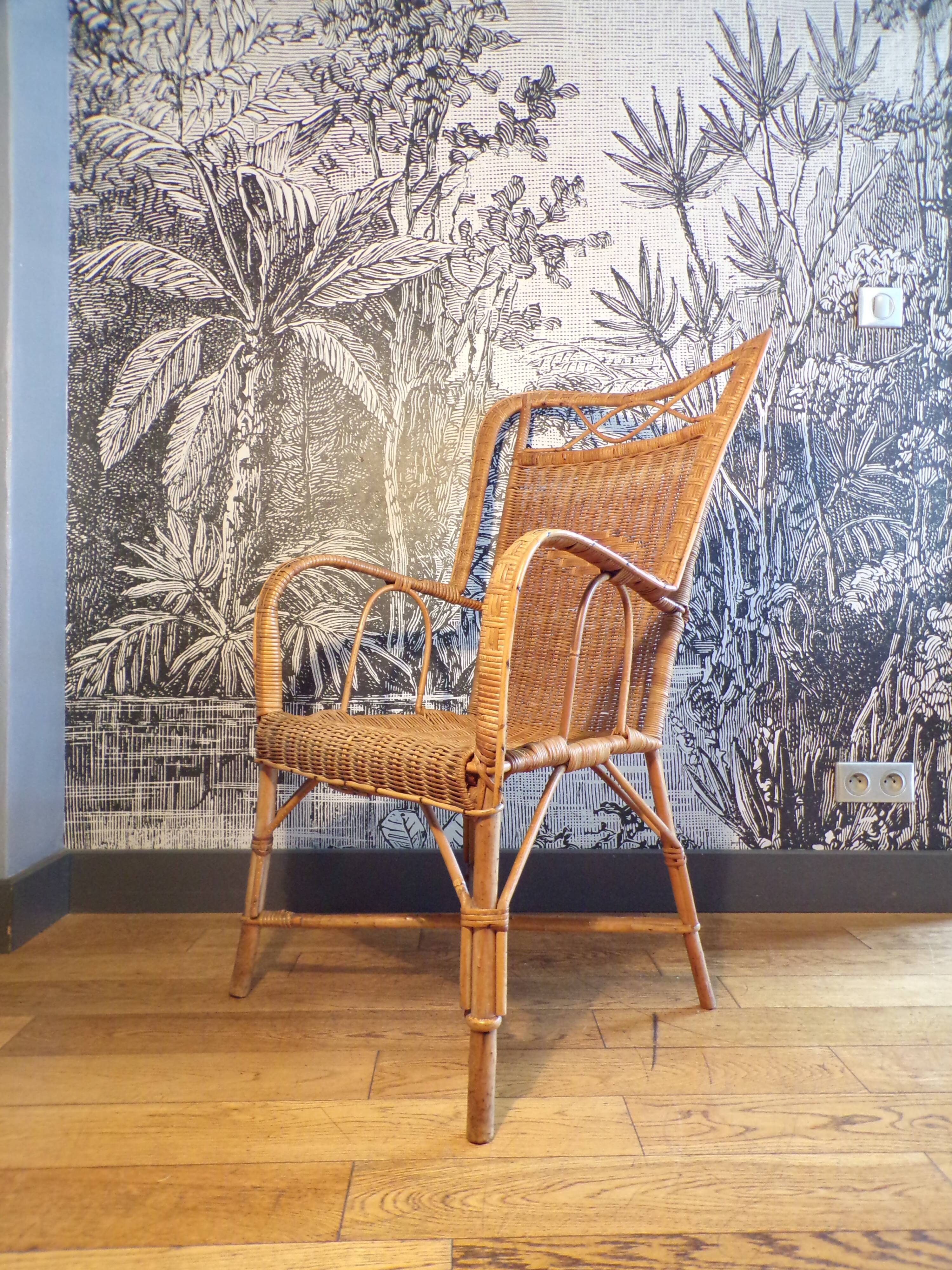 Fauteuil rotin 1930-50