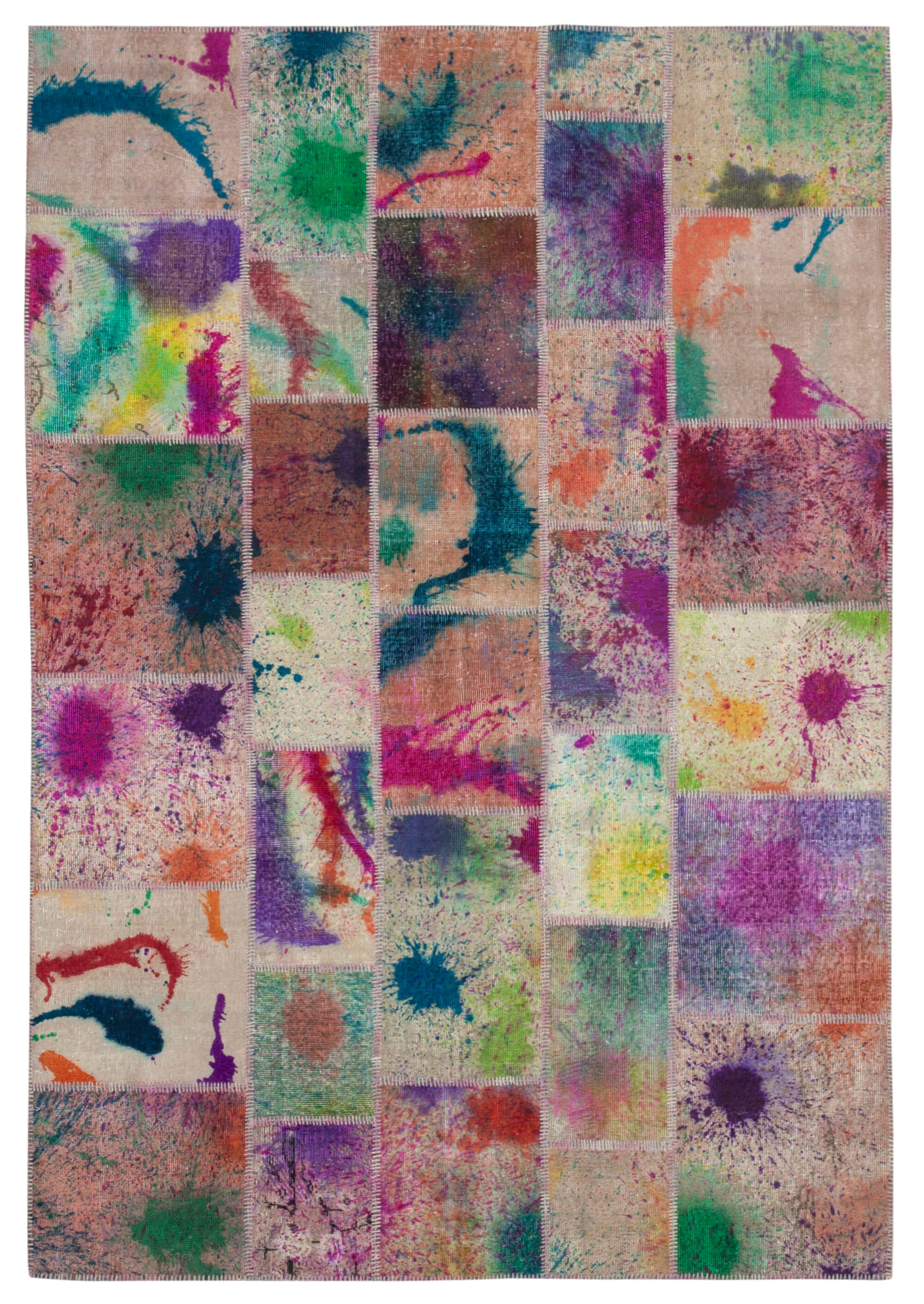 Handmade turkish overdyed 203 cm x 297 cm multicolor patchwork carpet