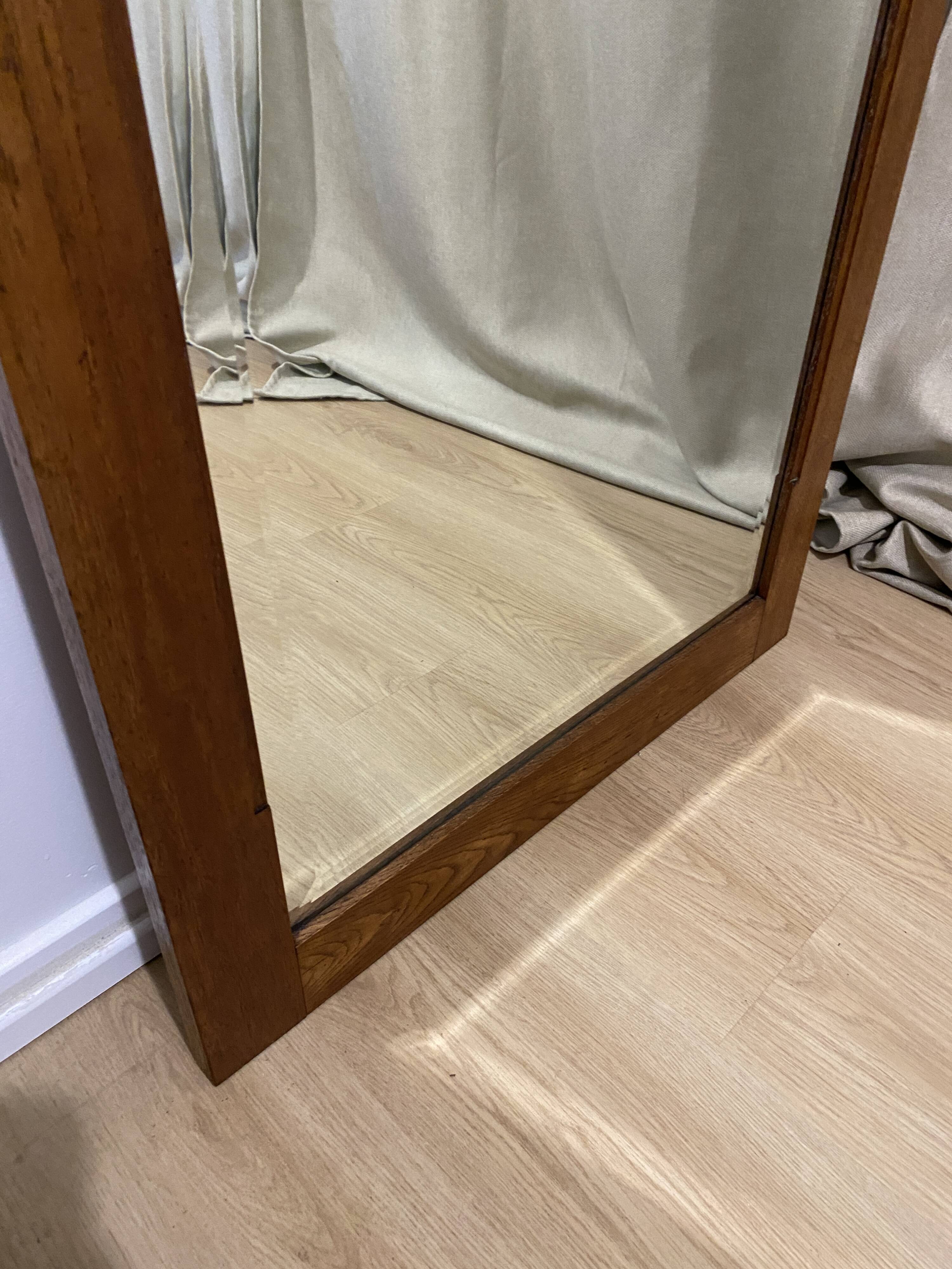 Large vintage Art Deco bizote mirror to place or hang, solid wood frame