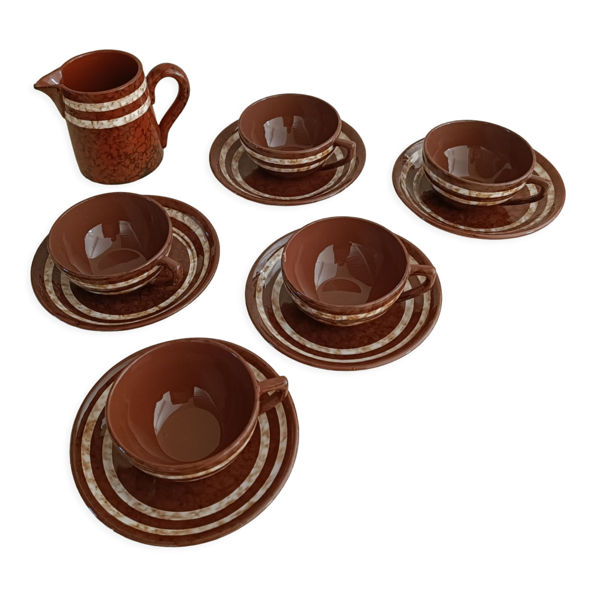 Set of 5 cups and 1 milk jug Mary Sarreguemines