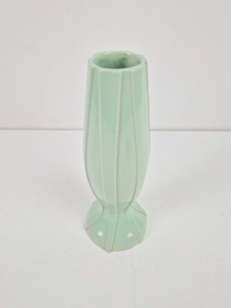 Art Deco Ceramic Pastel Green Vase by C. K., 1930s