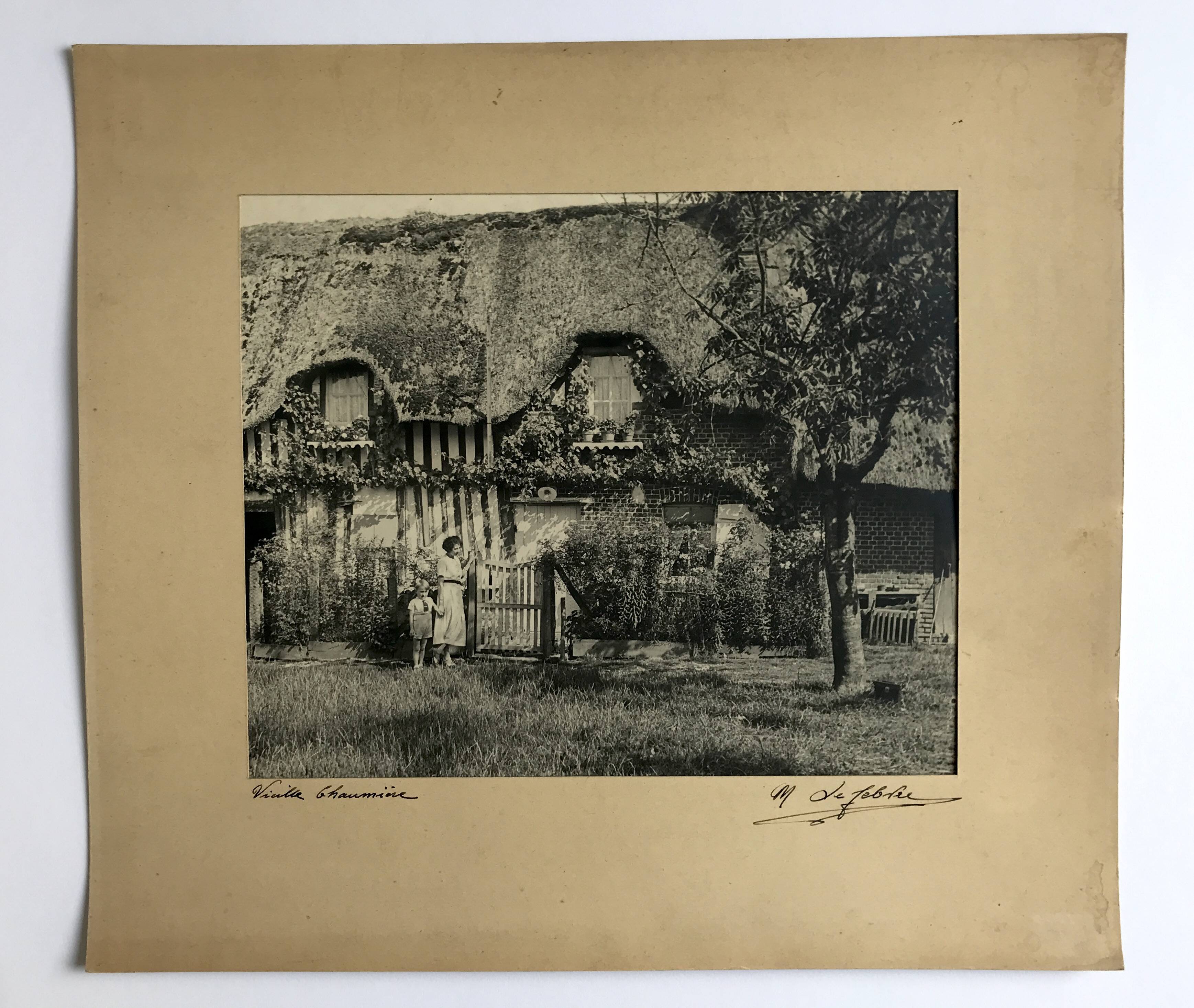 Georges lefebvre, old cottage, black and white photo, circa 1930. signed in ink