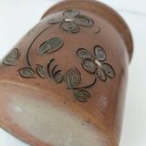 Vintage tea pot in brown flowered stoneware – La Poterie des Mottes – Saint-Amand