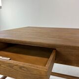Two-sided oak work table, with 4 drawers