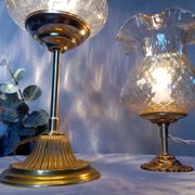 Duo desk lamps, vintage inspiration, bronze and ocher tulip glass