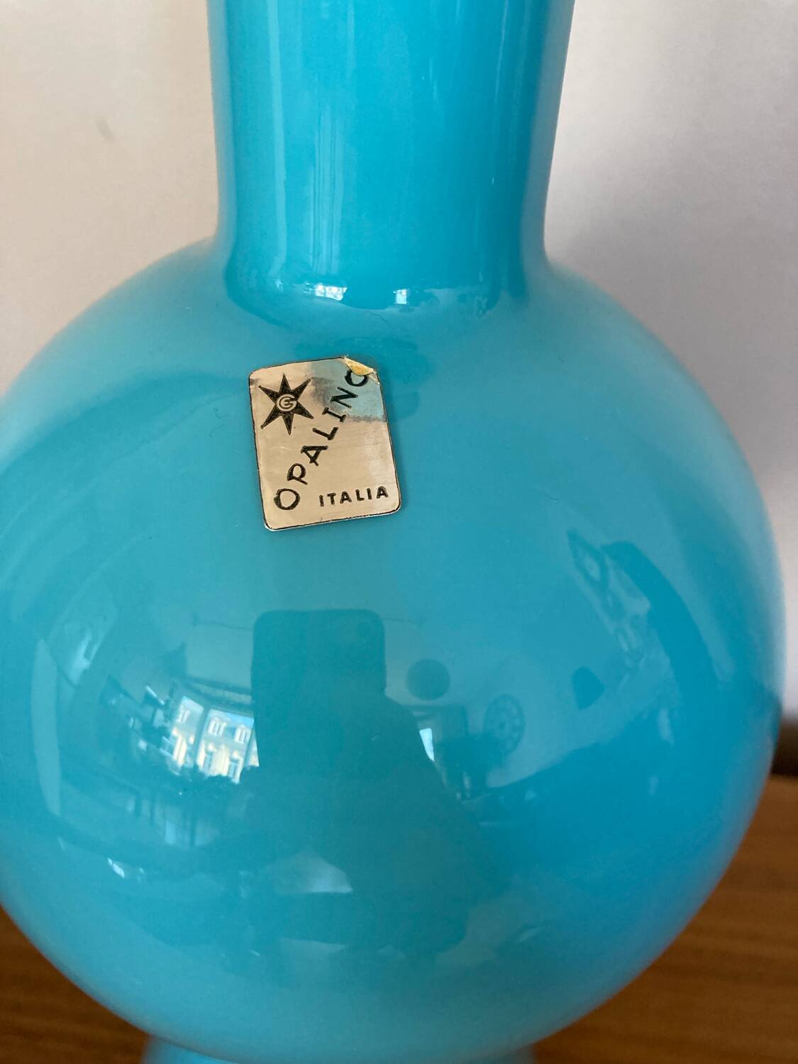 Italian blue opaline design vase