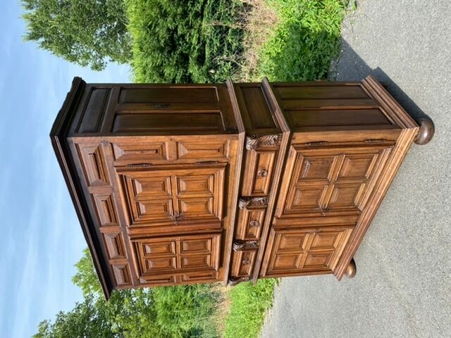 Meuble cabinet louis xiii double corps armoire renaissance ancien