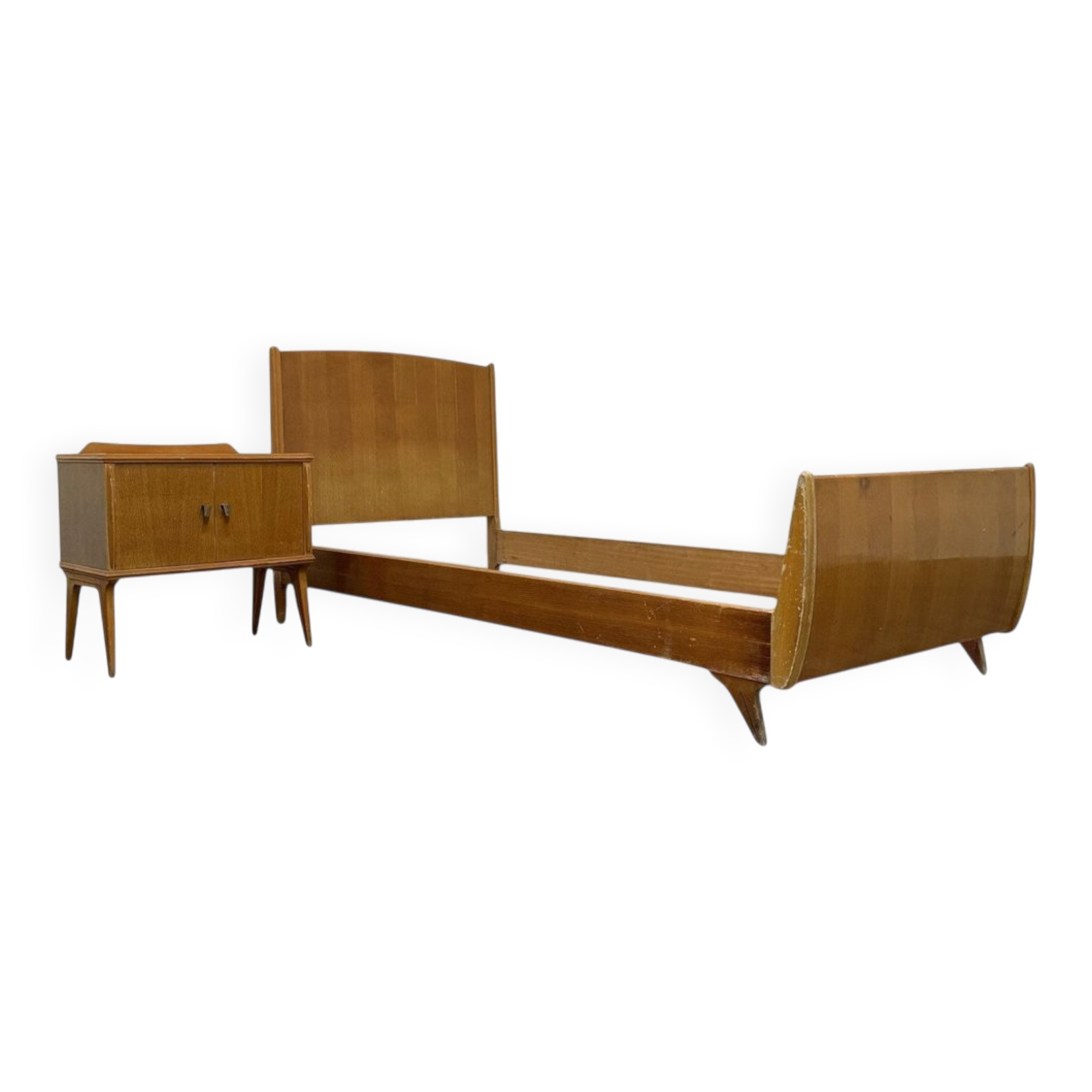 Single Bed and Nightstand attributed to Gio Ponti, 1940s, Set of 2