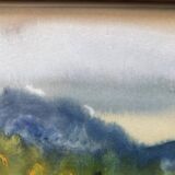 Gouache on paper 1977: alpilles in spring signed godeau, mountain bouches du rhône 13, frame