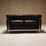 Cassina LC2 vintage two-seater sofa by Charlotte Perriand and Le Corbusier