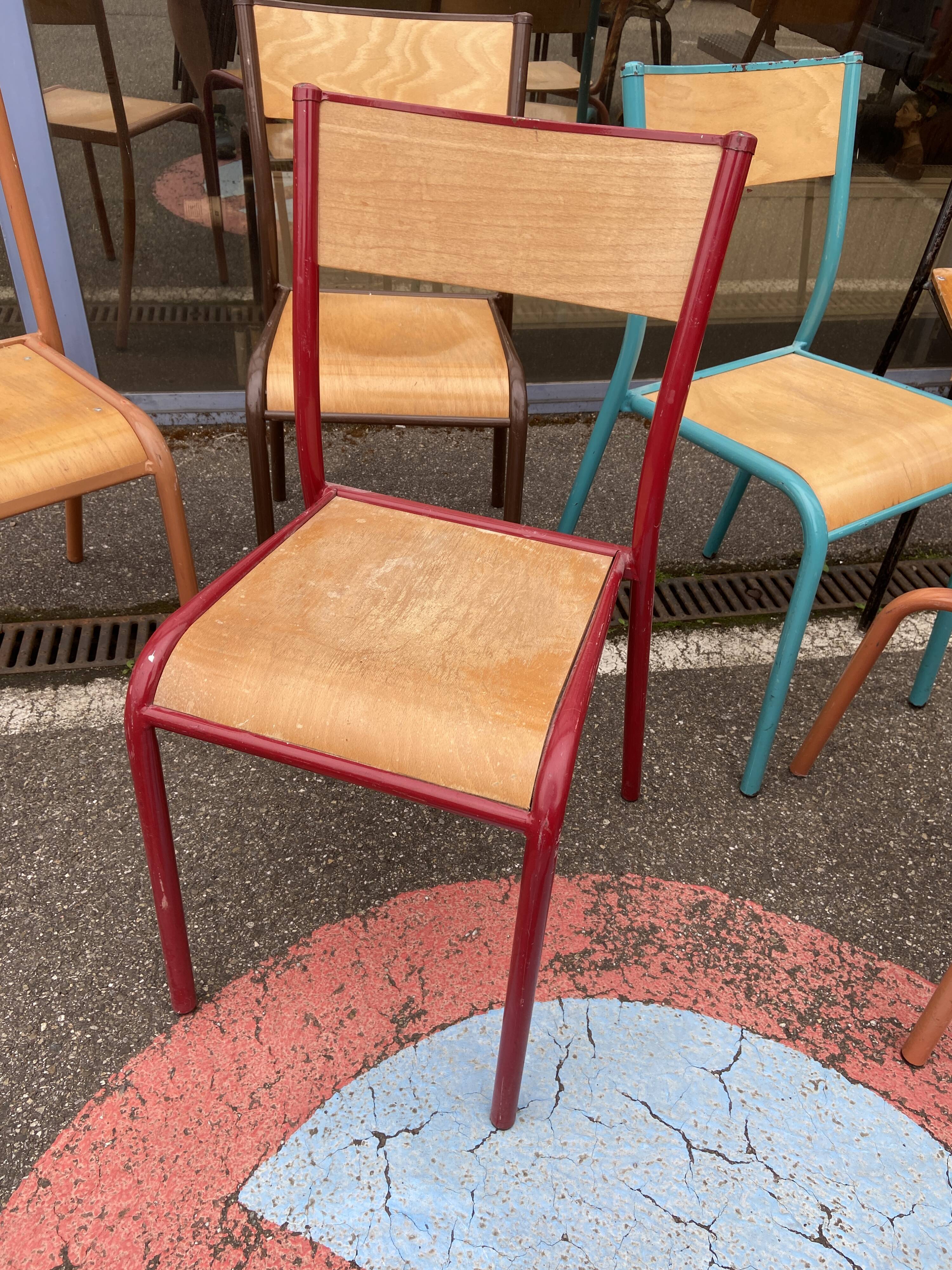 Set of 6 mismatched school chairs industrial