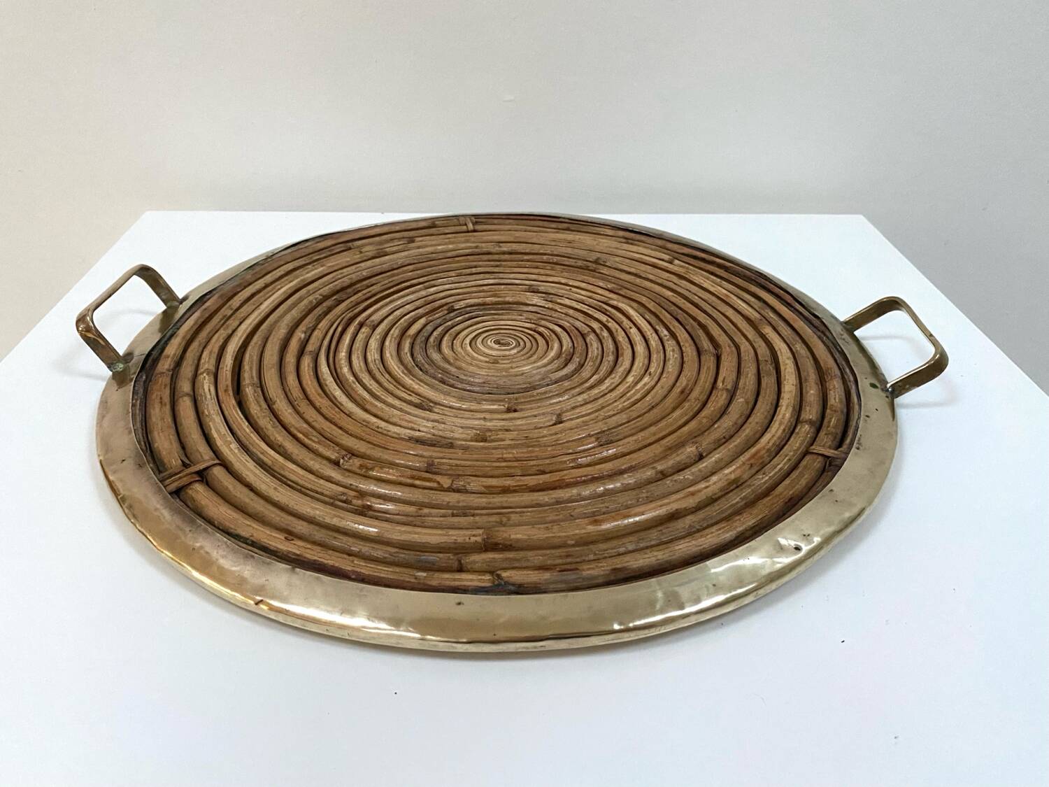 Large rattan-bamboo tray in the style of Gabriella Crespi
