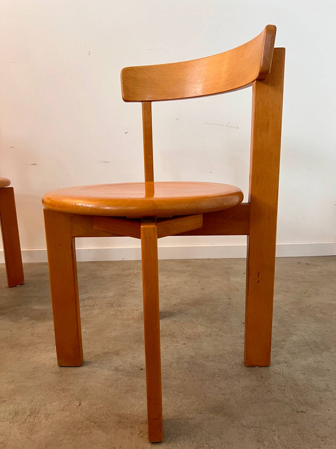 Set of 3 solid beech wood chairs, vintage 70s design