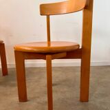 Set of 3 solid beech wood chairs, vintage 70s design
