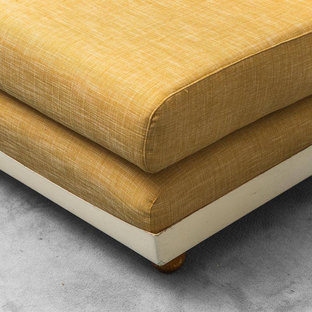 Pair of vintage yellow fabric armchairs, 1970s modernism