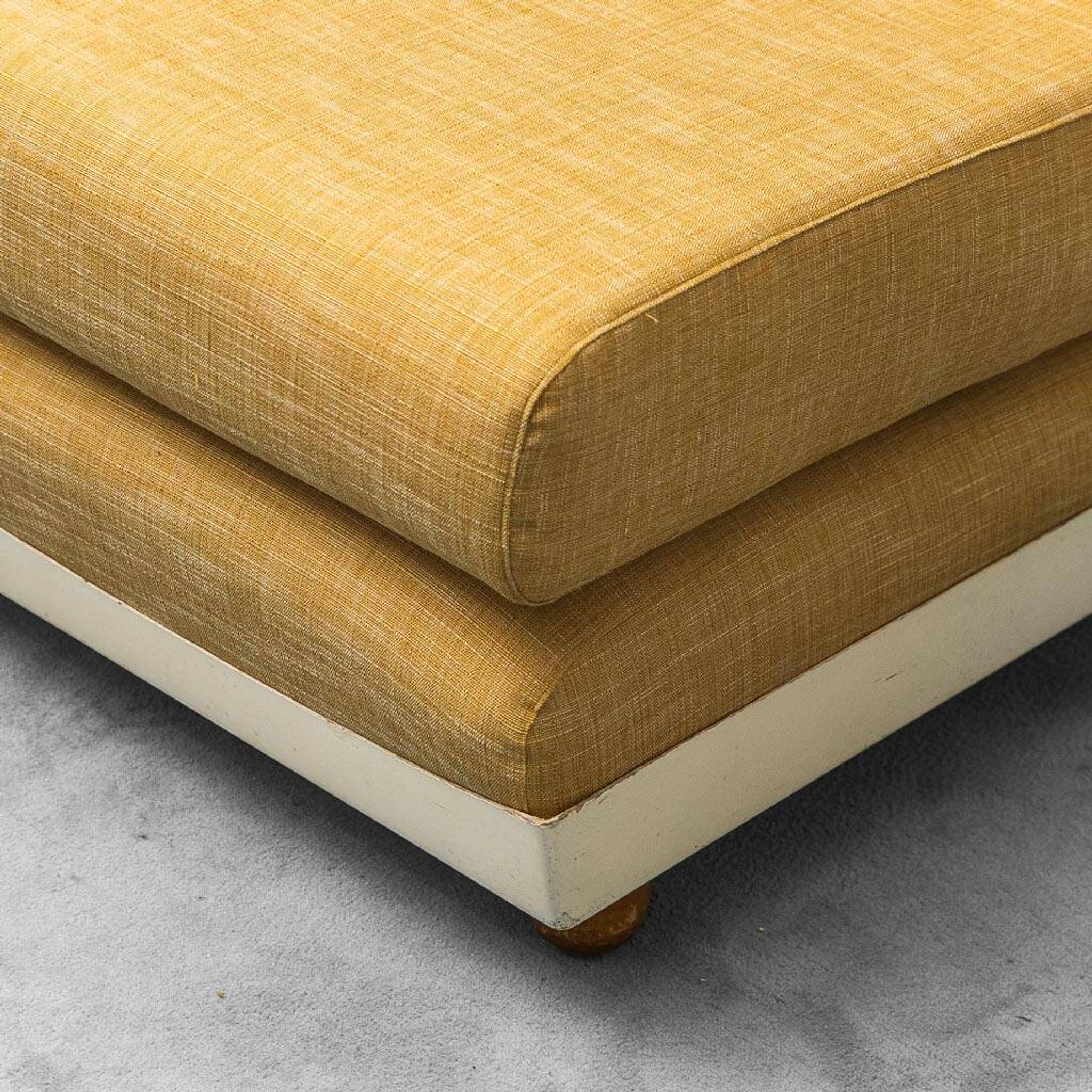 Pair of vintage yellow fabric armchairs, 1970s modernism