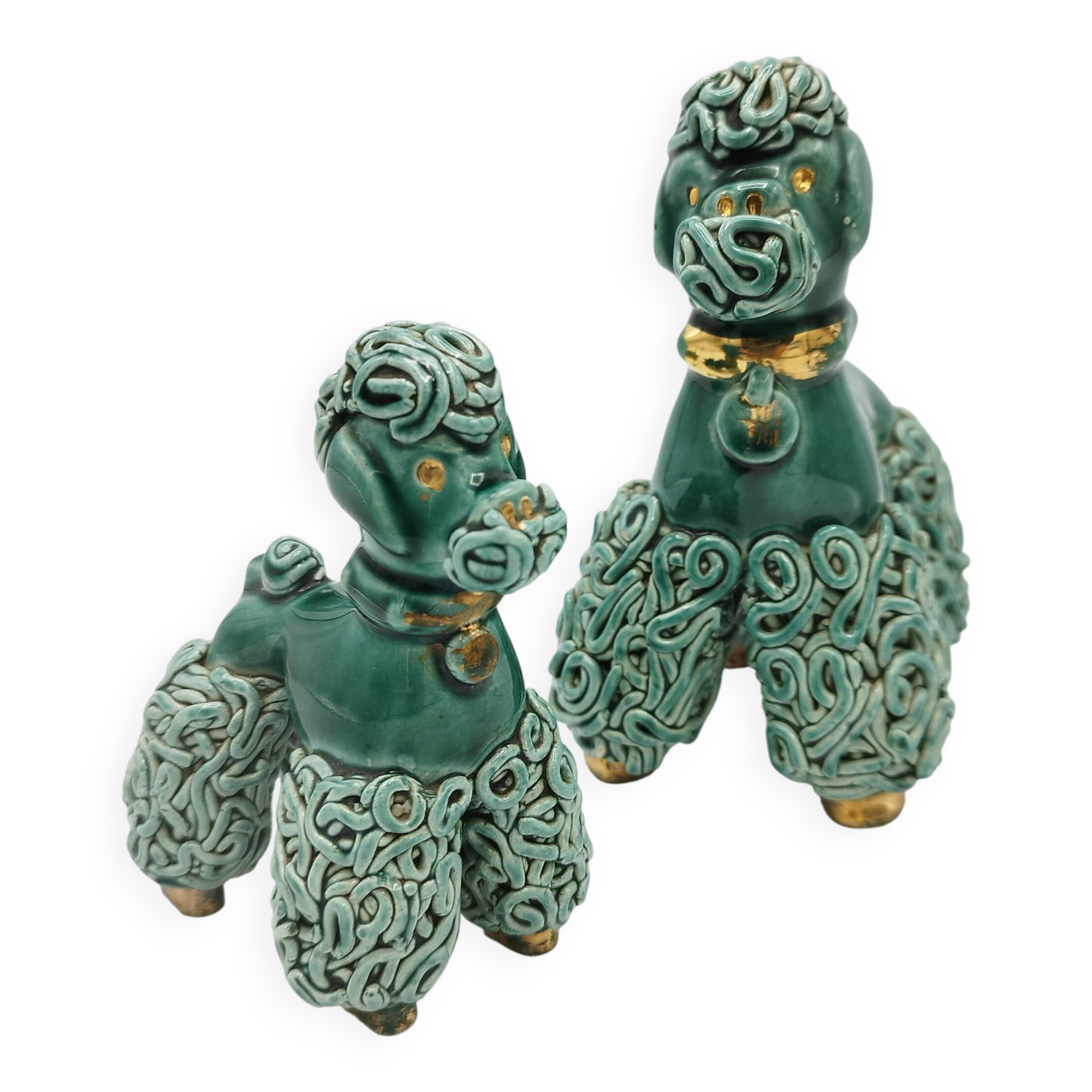 Lot of 2 royal poodles in 1960s spaghetti ceramic