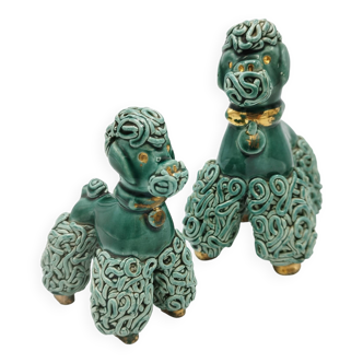 Lot of 2 royal poodles in 1960s spaghetti ceramic