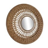 Decorative mirror woven in sun cane