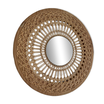 Miroir décoratif tressé en cannage soleil