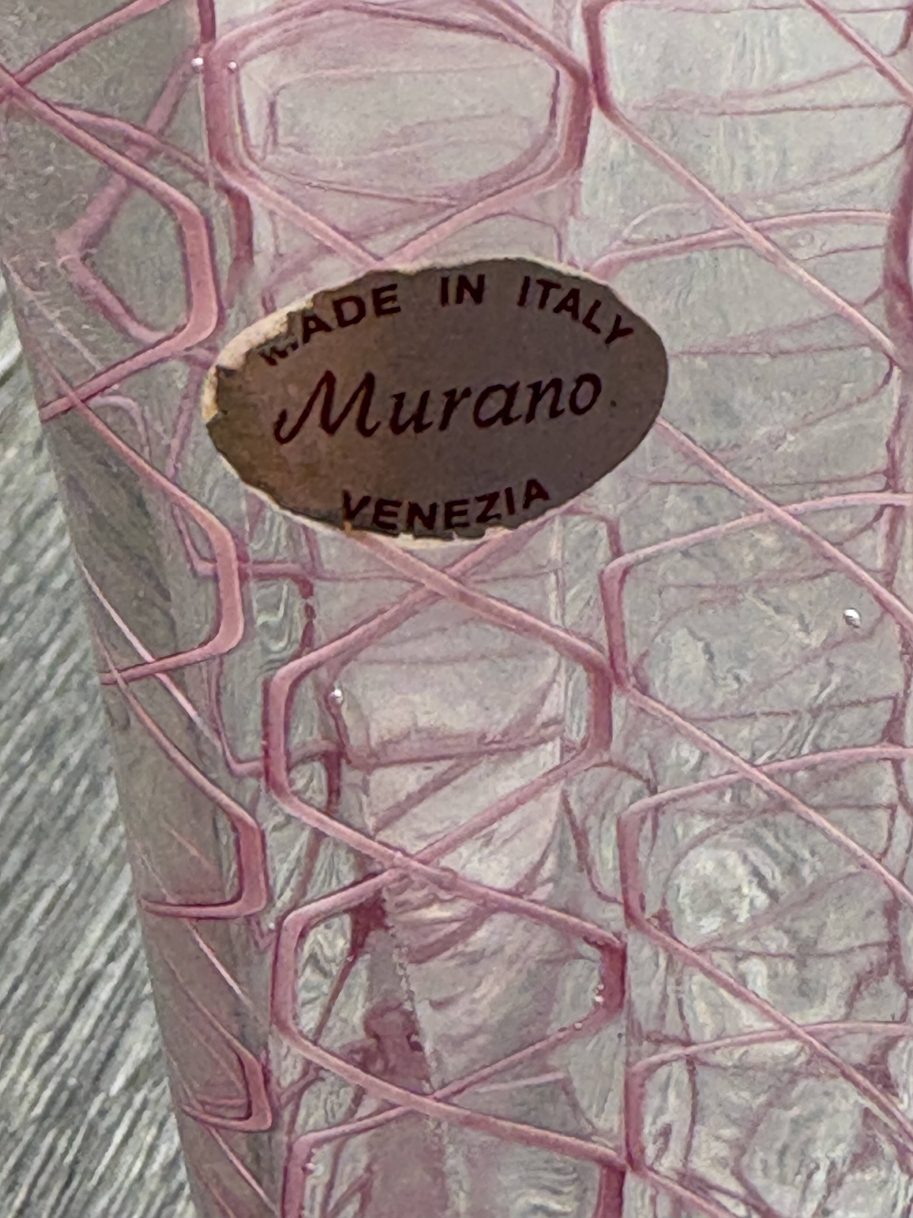 Murano glass vase (handkerchief) with a pink network pattern