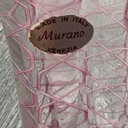 Murano glass vase (handkerchief) with a pink network pattern