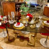 Belgo chrome dining table from the 70s with smoked glass