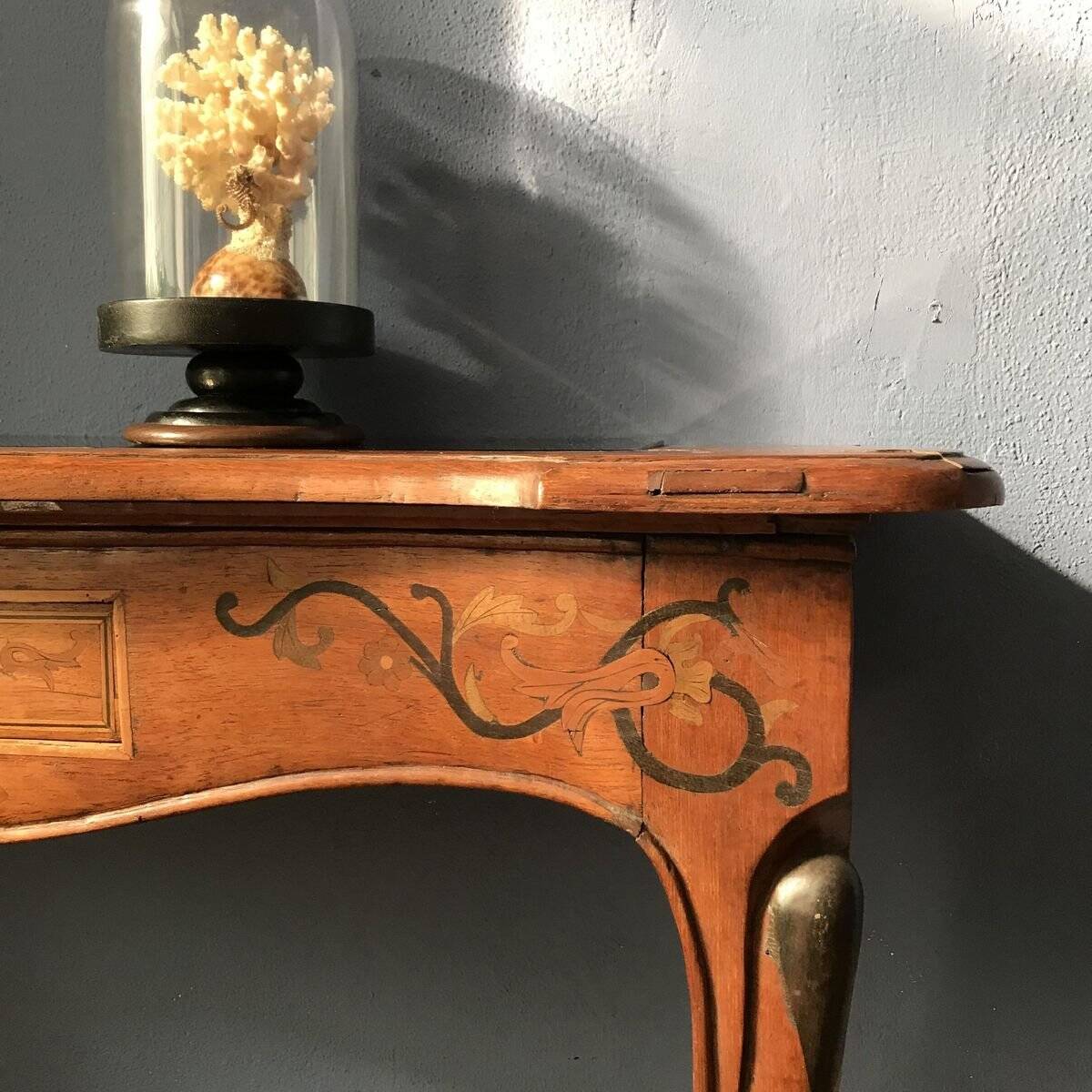 Wooden Console with Smoked Glass, 1950s