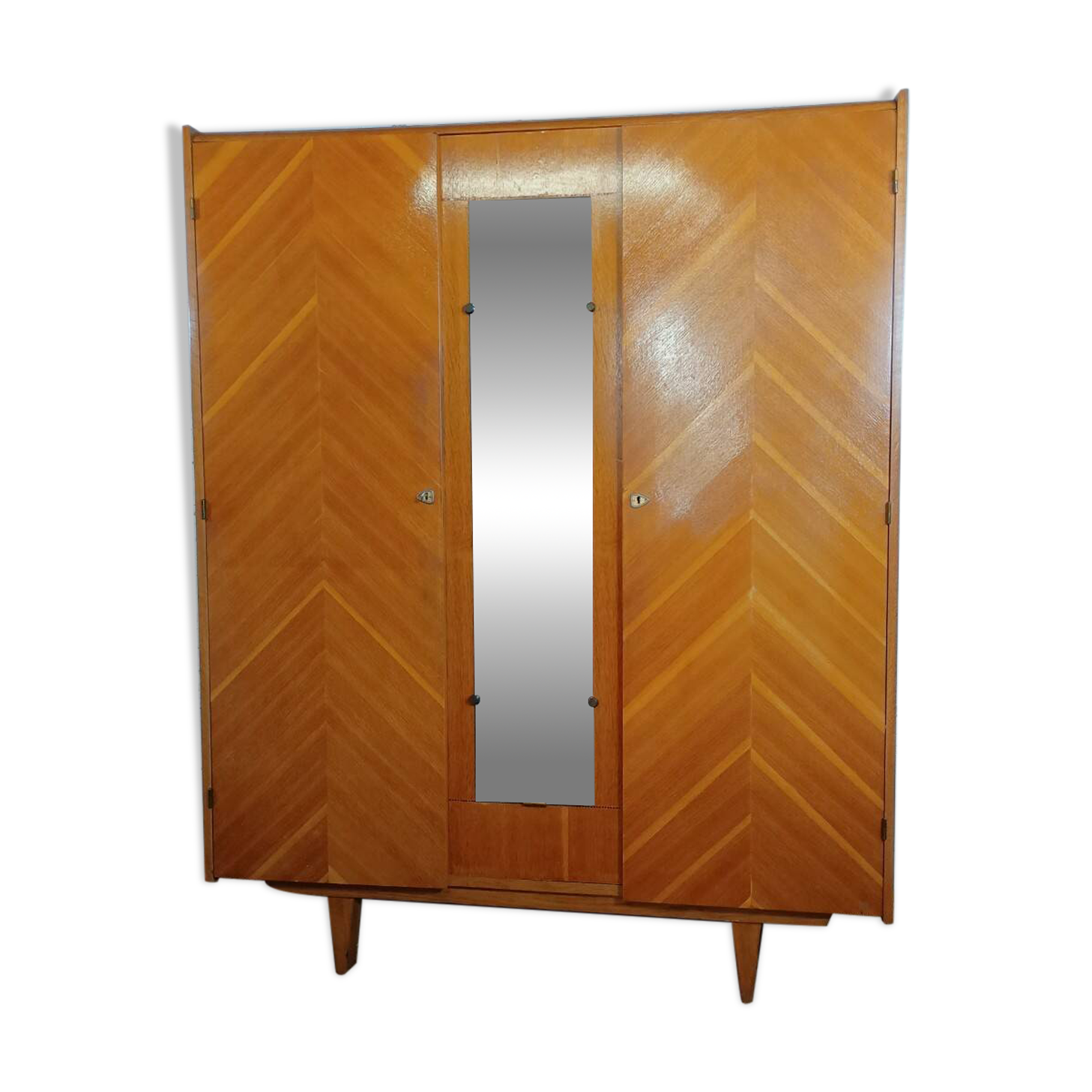 1960s Scandinavian wardrobe with two doors and mirror, easy assembly.