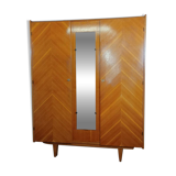 1960s Scandinavian wardrobe with two doors and mirror, easy assembly.