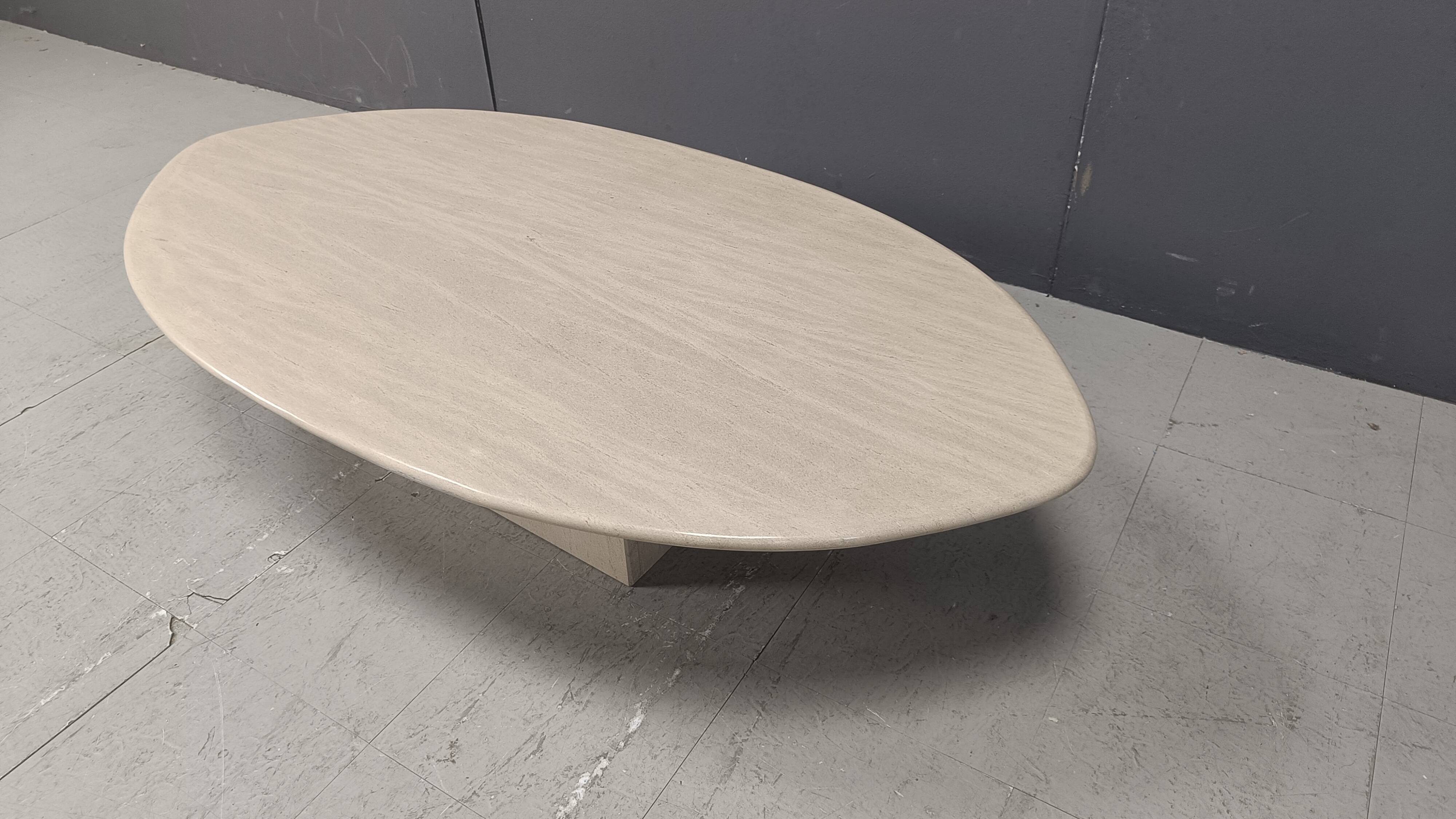 Vintage oval travertine coffee table, 1970s