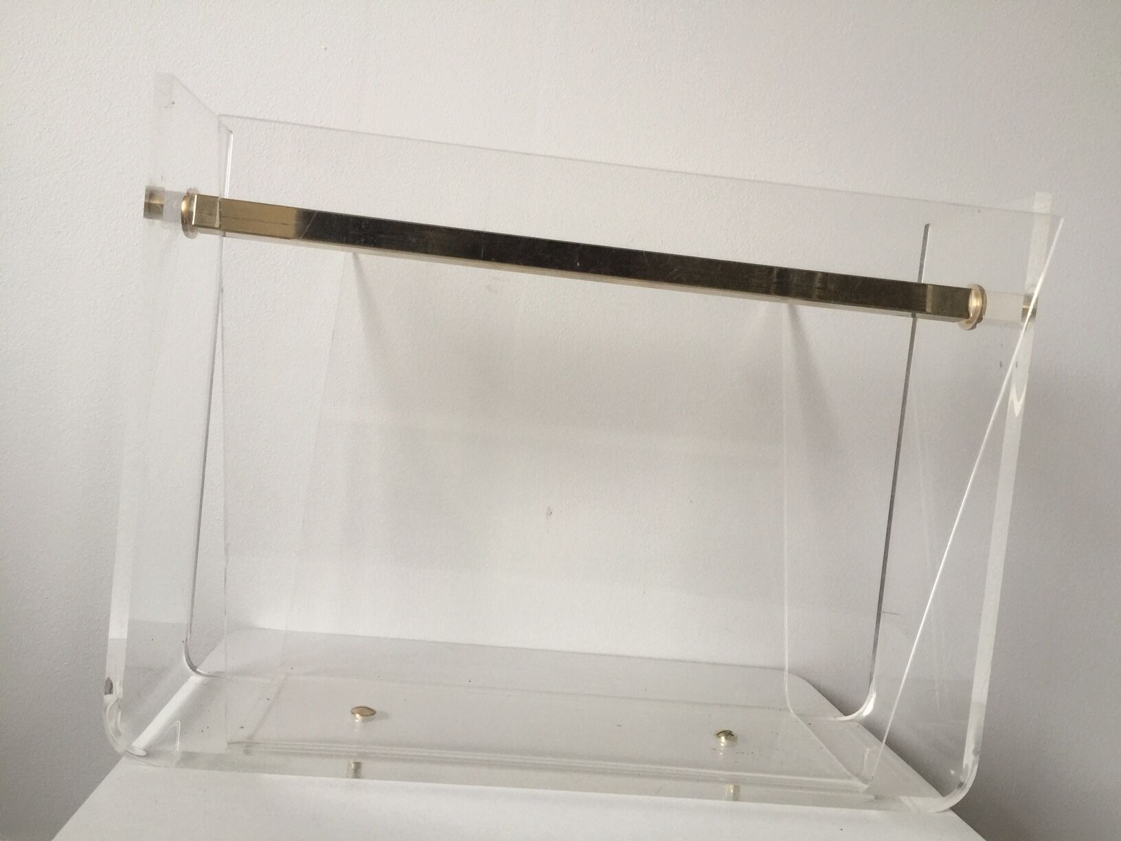 Magazine rack perspex and brass 1970s