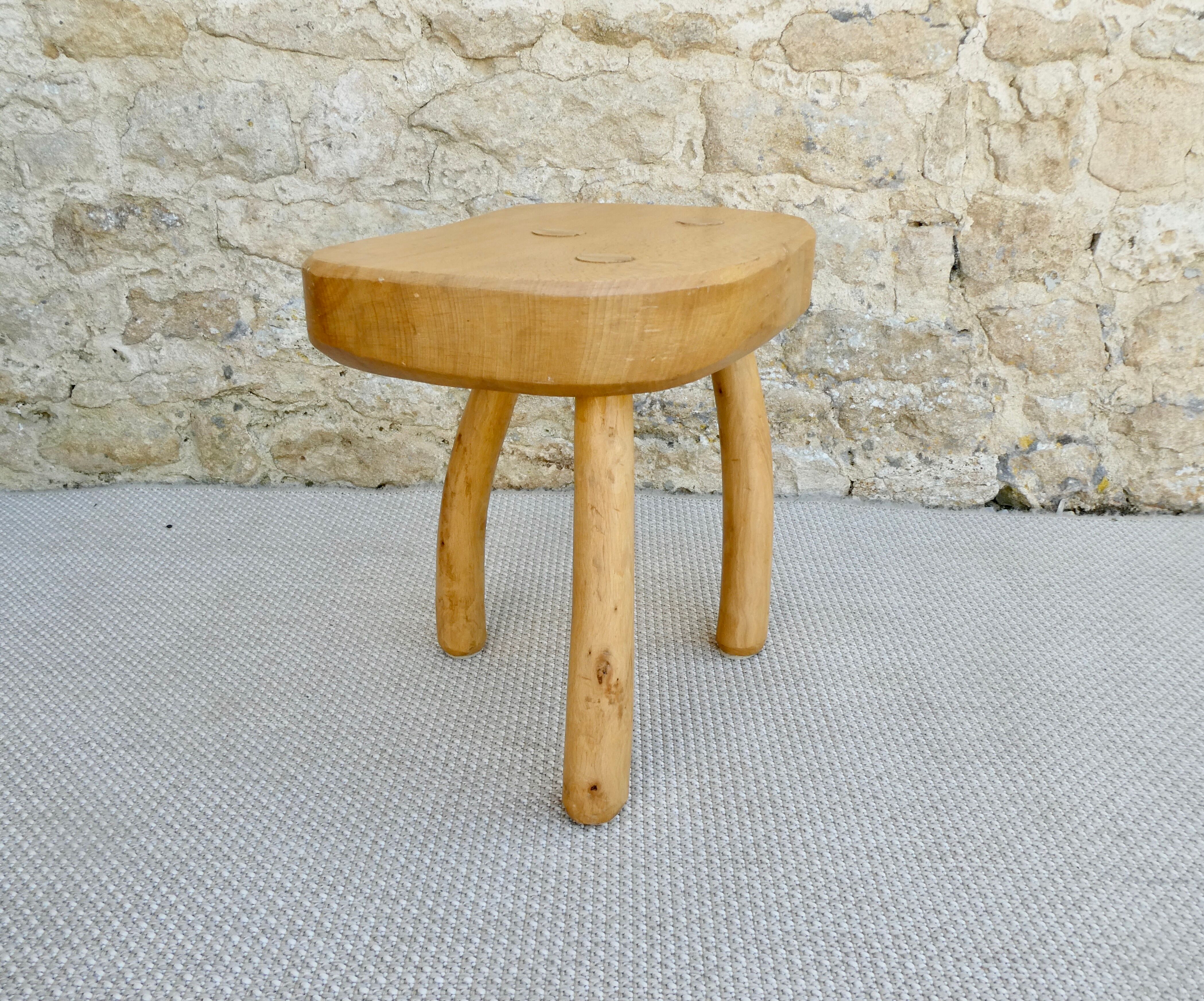 Solid wood tripod stool, 70s