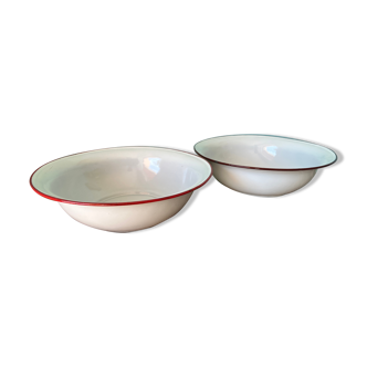 Midcentury ceramic basins / enamelled iron from 1940s industrial style / small white ceramic basins