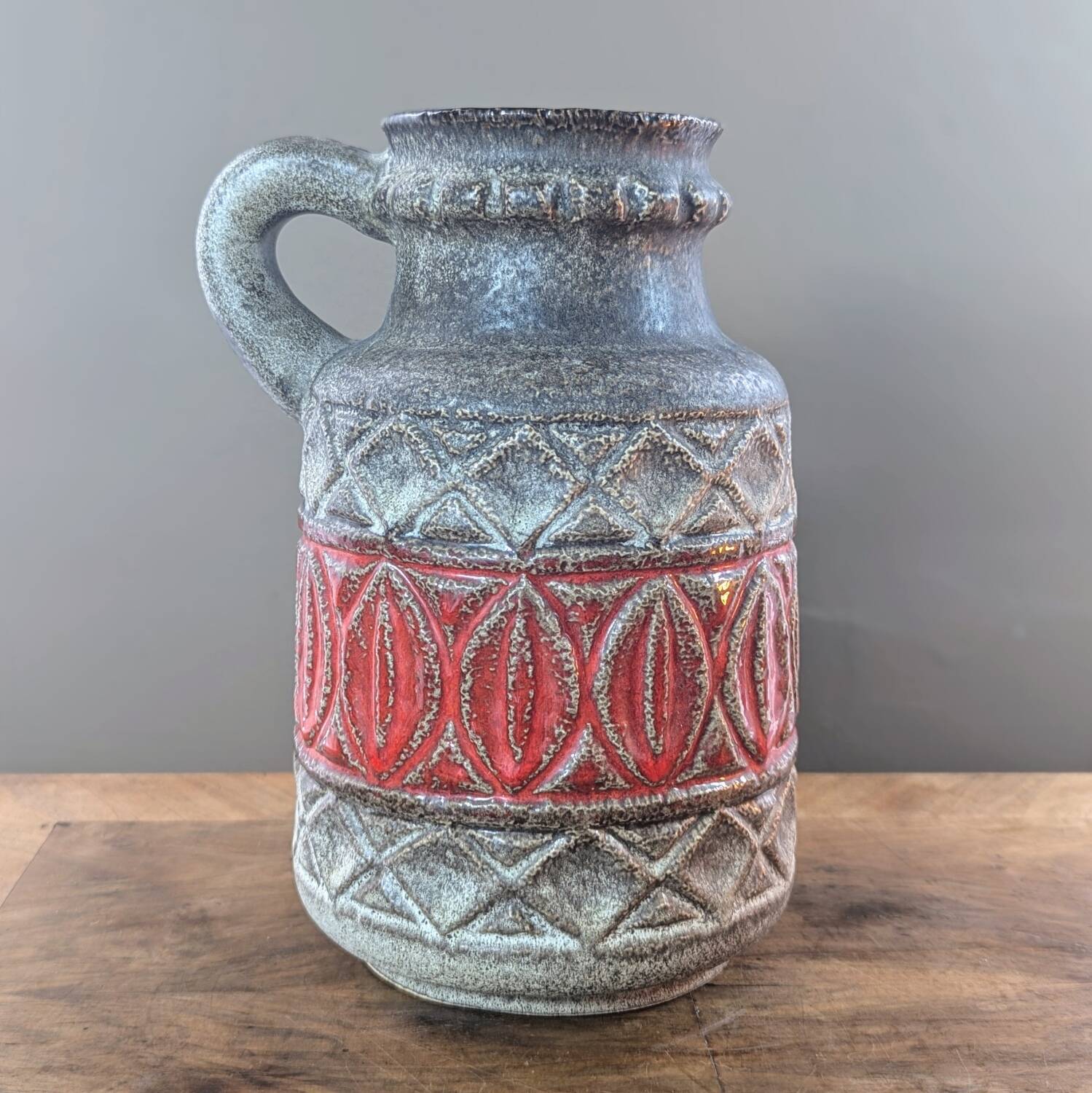 West Germany Bay 93-25 vase, vintage fat lava red and gray ceramic