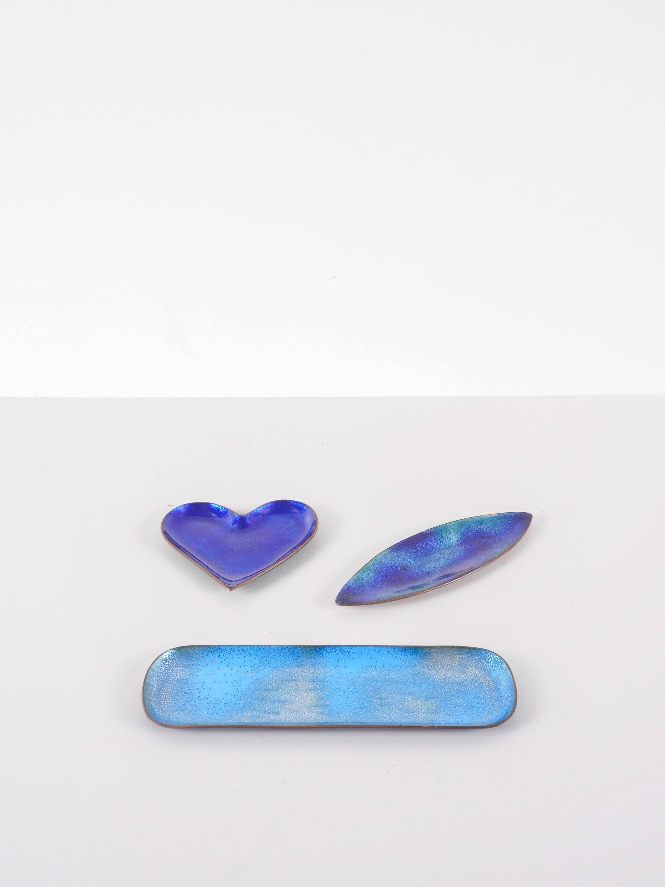 Paolo de poli - set of 3 enamelled copper trays italy, 1960
