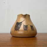 Mid-century German ceramic studio pitcher with owl motif by Heinz Theo Dietz, 1960s.