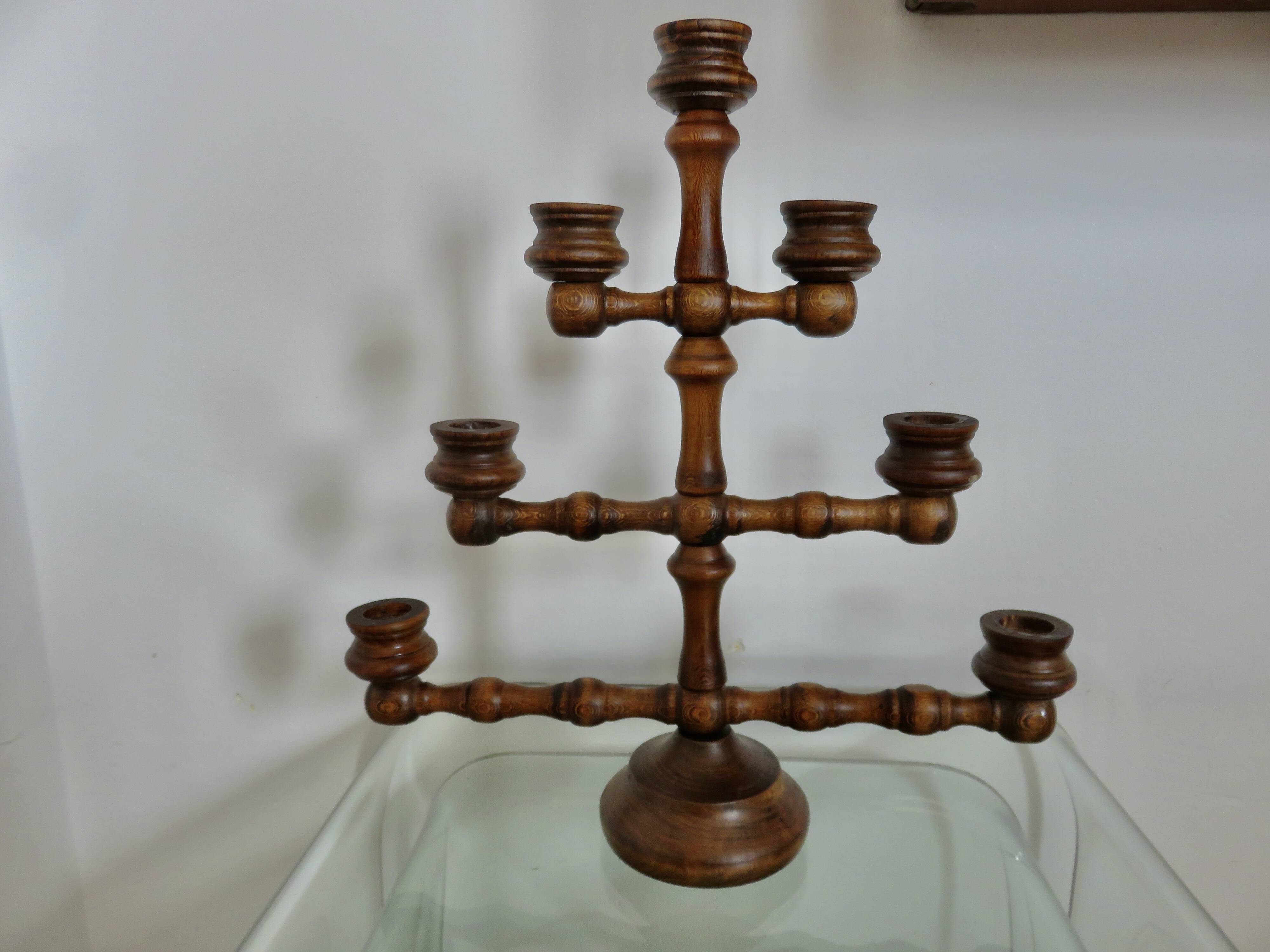 Large turned wooden candle holder, 1930s-40s