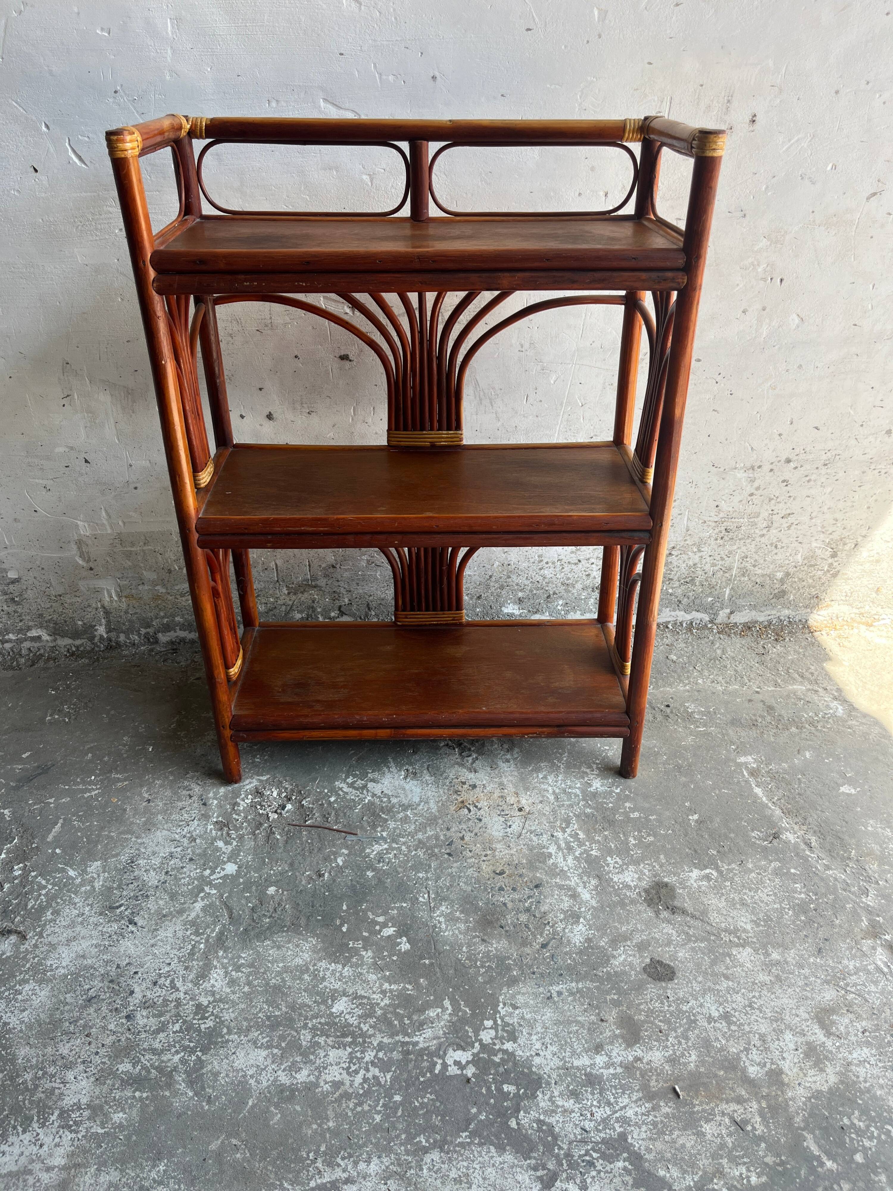 Vintage bamboo and rattan shelf, 1960s