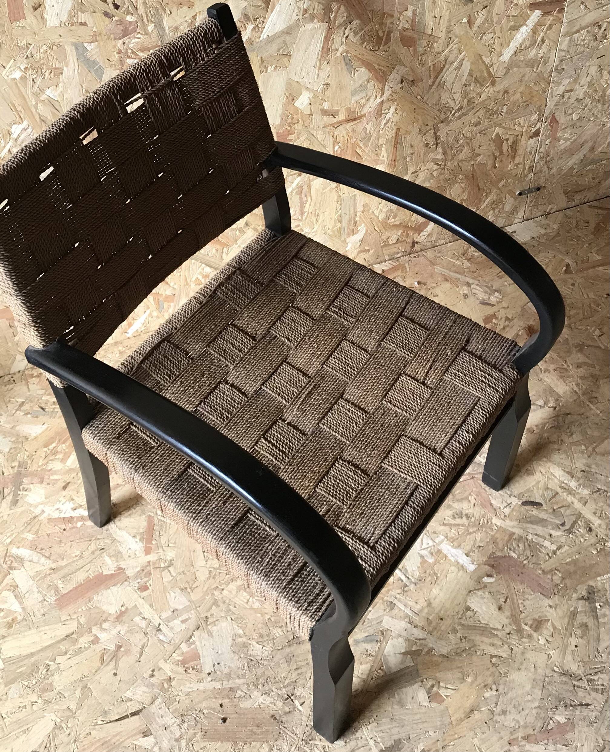 Vintage armchair with woven cord and wooden frame, Axel Larsson, circa 1960.