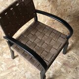 Vintage armchair with woven cord and wooden frame, Axel Larsson, circa 1960.