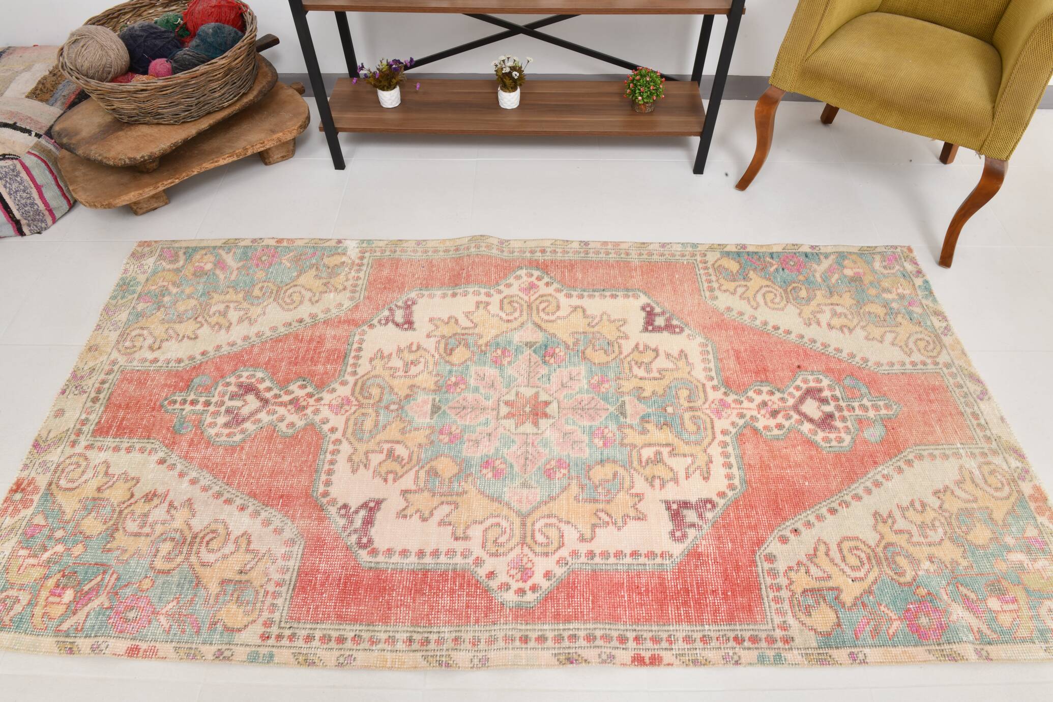 4x7 Red Madallion Turkish Rug 117x225Cm SK 22422