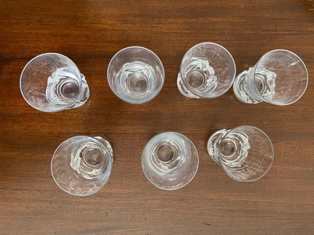 7 crystal glasses Daum "Torcy", liqueur or Porto, 1950