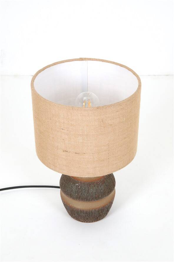 Handmade Søholm / Einar Johansen ceramic table lamp with jute lampshade / Mid-century Danish modern design / 1960s / 1970s