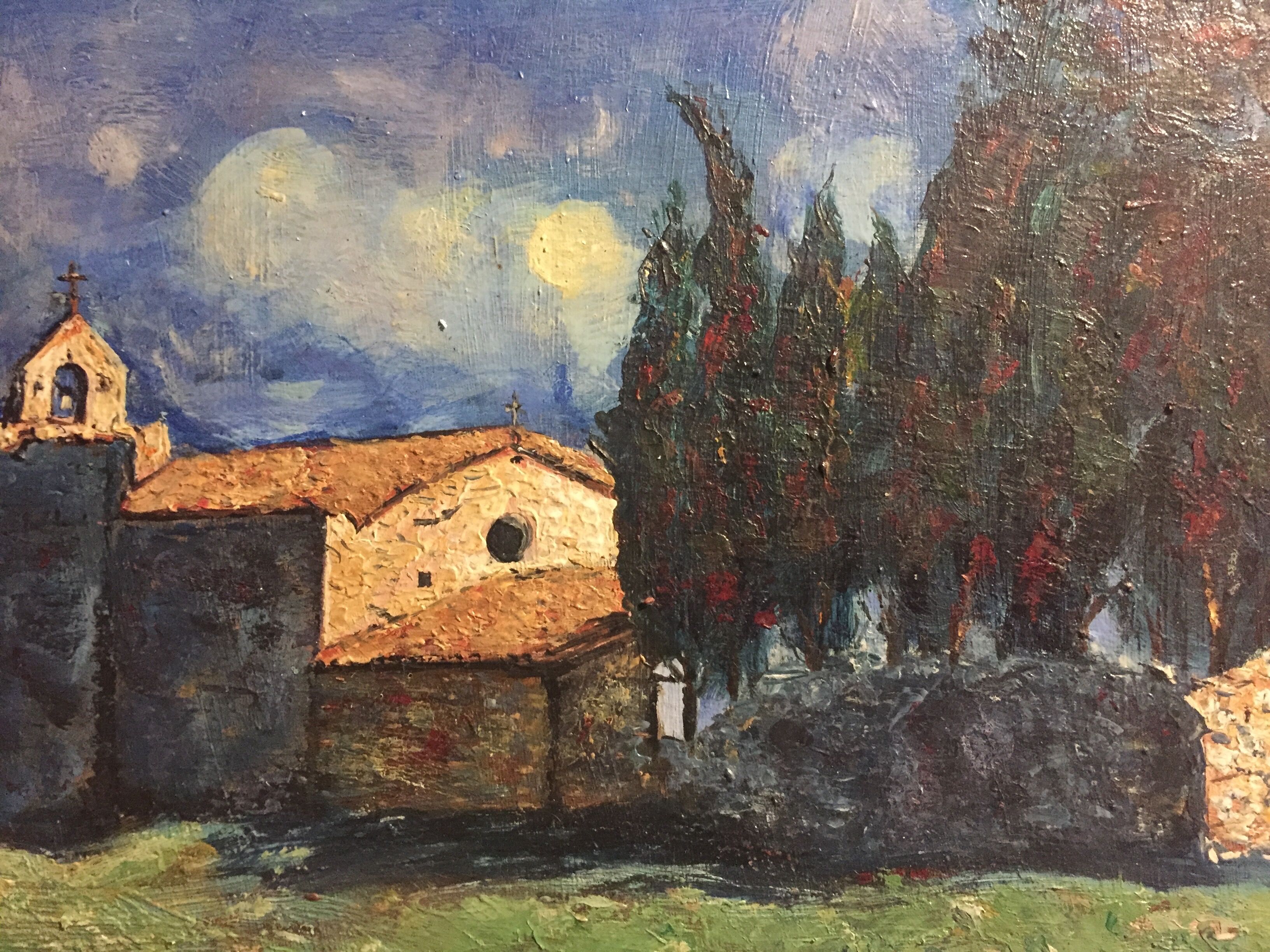 Table oil on landscape canvas
