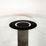 Table basse avec base en granit structure en fer émaillé, plateau en verre des années 80